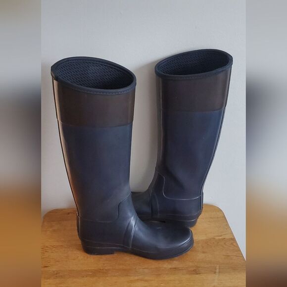 Hunter Regent Carlyle Dark Blue Rain Boots With Brown Accent Size US 9 main image 7
